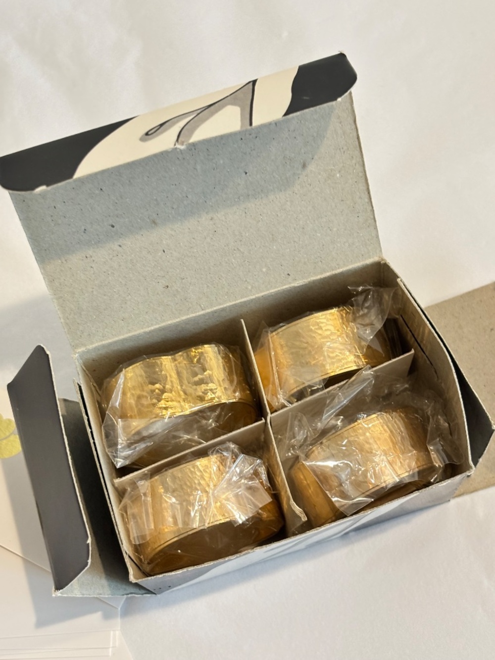 Vintage BIRKS brass napkin rings SET OF FOUR with name plate holders NEW IN BOX